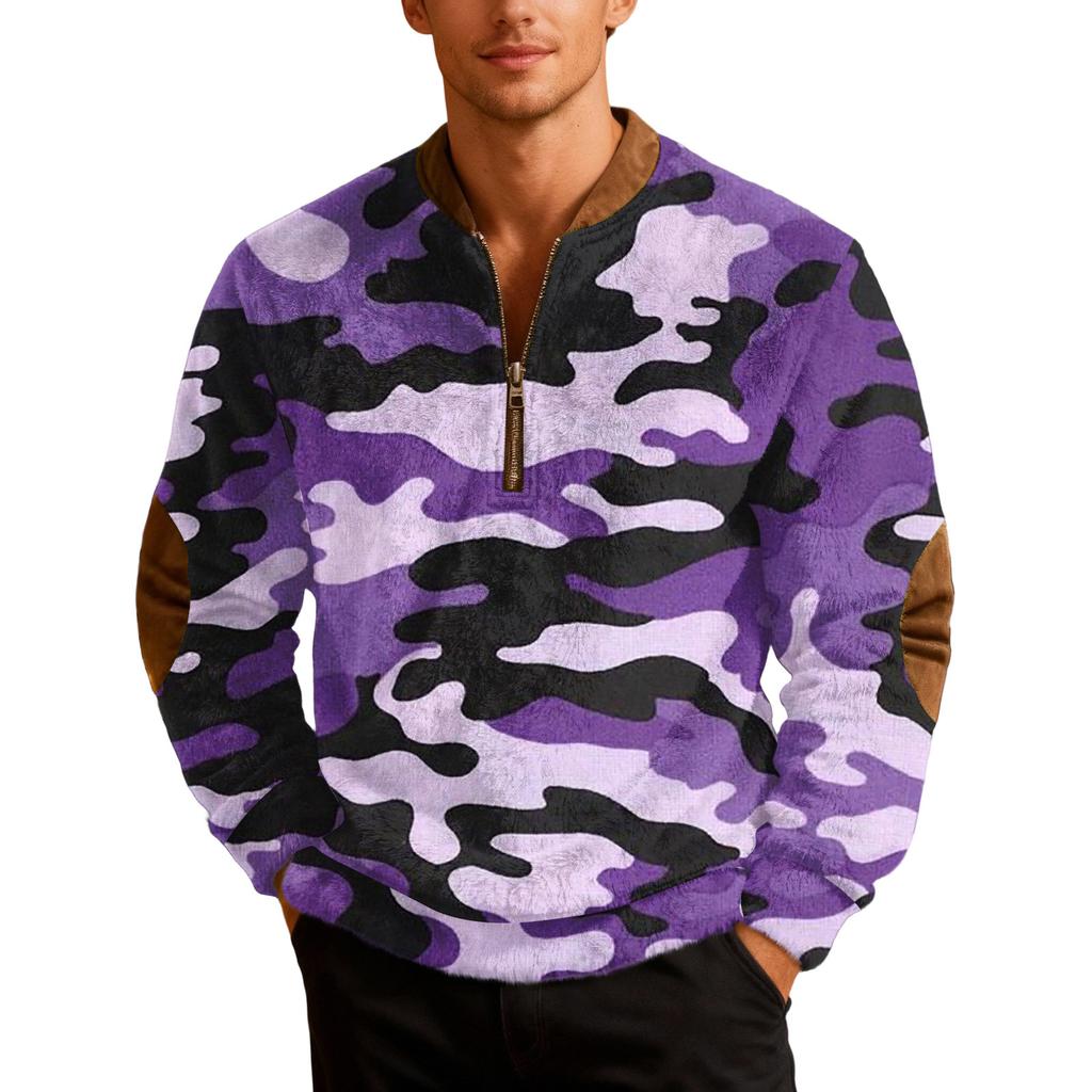Men's Casual Camouflage Printed Semi-zipper Retro Long-sleeved Sports Sweatshirt
