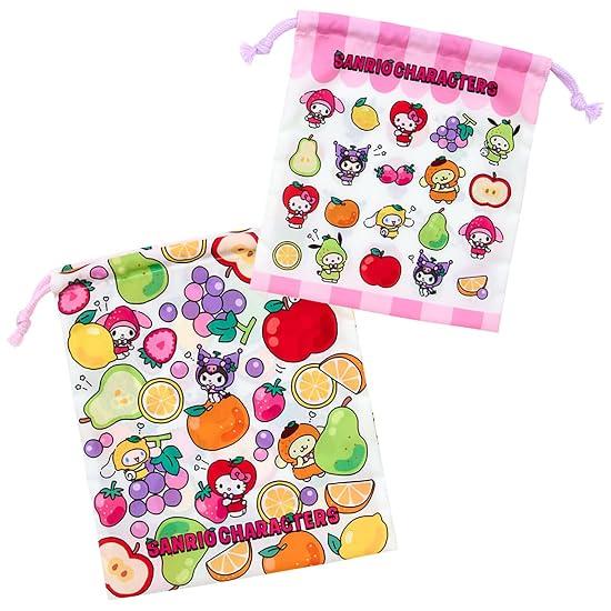 SANRIO Drawstring Bag 2-Piece Set (Fruit Design) Sanrio Characters 598968 B0G8M35WB7