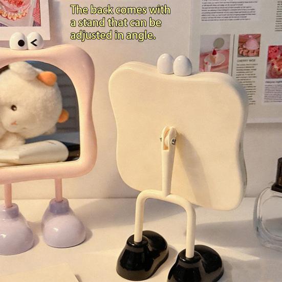 Cartoon Desk Mirror with Standing Legs Angle Adjustable Desktop Vanity Mirror Women Cartoon Eyes Makeup Table Mirror Decoration