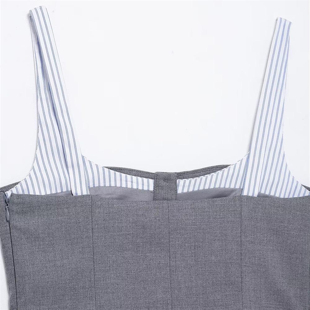 2025 Spring Women's Slim Fit Poplin Stripe Patchwork Camisole