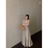 Kumikumi Gyaru Style Gray Niche Chic Pleat Hanging Neck Dress Women Summer Waist Hugging Slimming A- Line Skirt