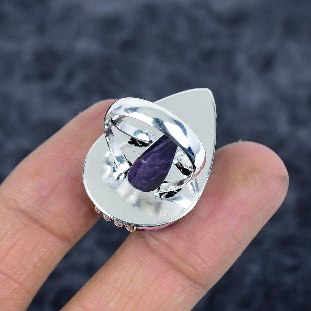 Sage Amethyst Gemstone Handmade 925 Sterling Silver Jewelry Ring Size 8 M-2815