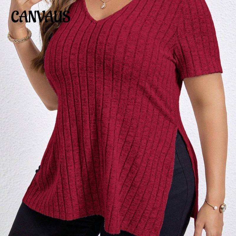 Summer Women's T-shirt Solid Colour Plus Size Women's Tops V-neck Pit Stripes Short-sleeved Open Sleeve Pullover T-shirt