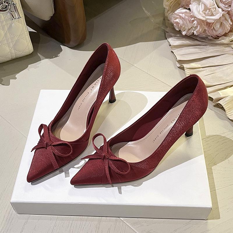 BEIJIANI Silk Xiuhe Bridal High Heels - Comfortable Pointed Toe Wedding Shoes for Women