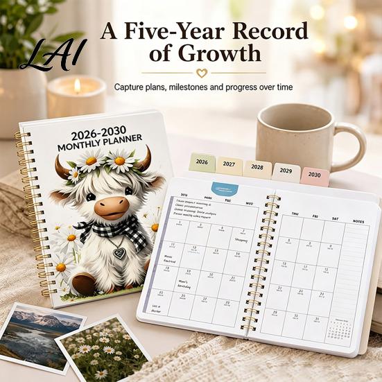 Organized Life Planner for Students 2026‑2030 5‑Year Monthly Planner Cute Highland Cow Cover Calendar Notebook Gift Lovers Planners 60