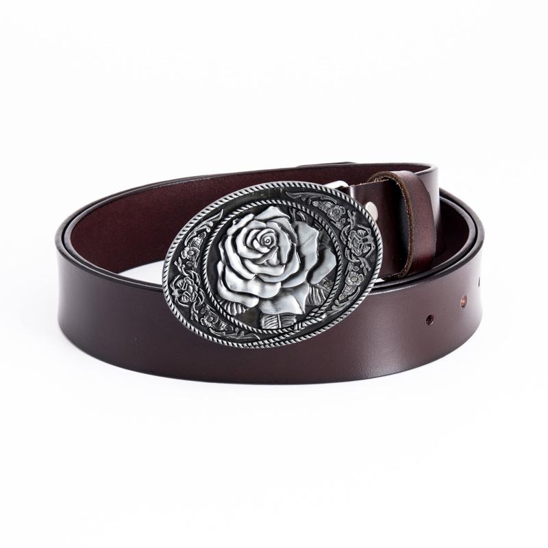 Rose-Shaped Waistband Leather Belt with Floral Pattern - Nightclub Single Loop Pants Accessory