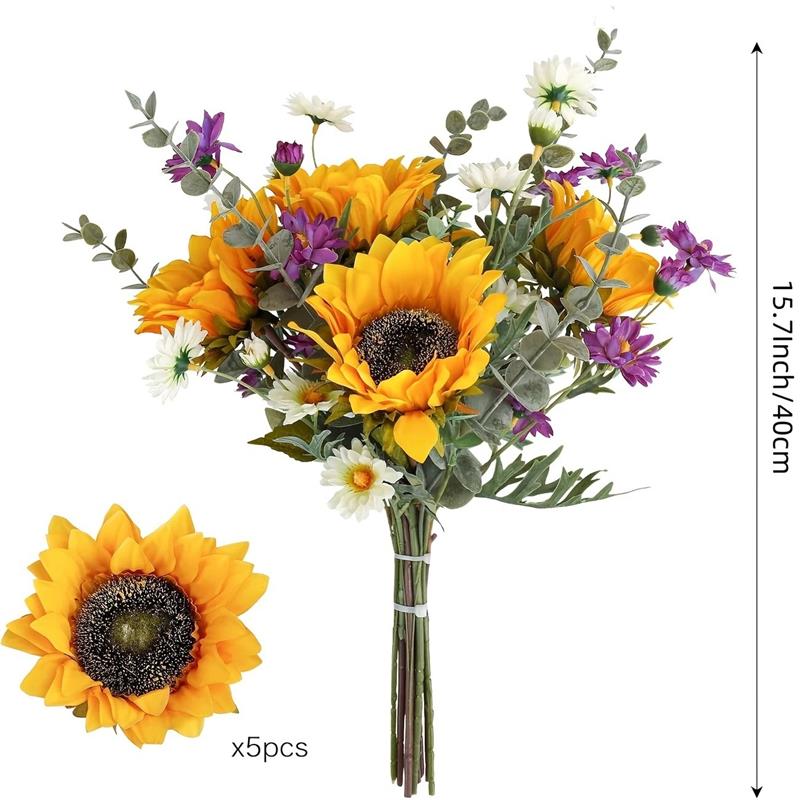 

Artificial Sunflower Bouquet for Wedding Bridal Holding Flowers Fake Silk Sunflower with White Small Daisy Flower for Bride Bridesmaid Wedding Party оранжевый