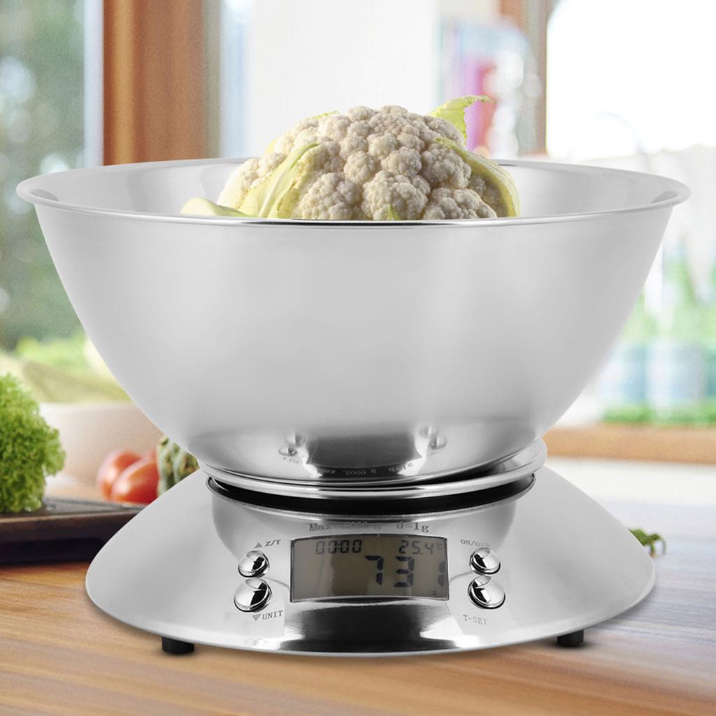 Digital Kitchen Scale Electronic Food Scale 5000g Weighing Scale with Stainless Steel Bowl for Cooking Baking Msuring