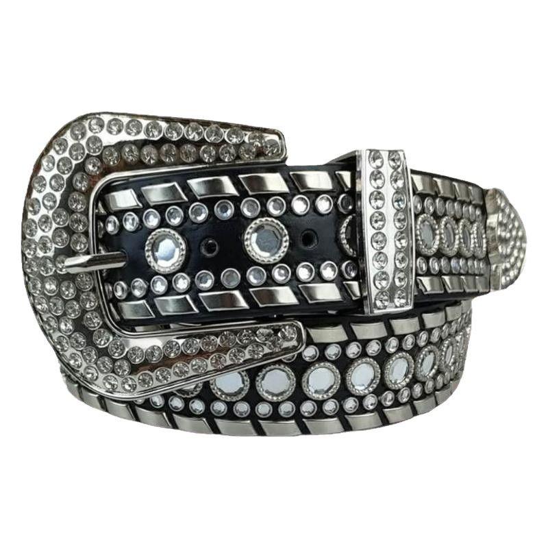 Subculture Harajuku Hot Girl Gothic Punk Dark Diamond-encrusted Sparkling Belt, Unique Diamond-encrusted PU Belt Girl