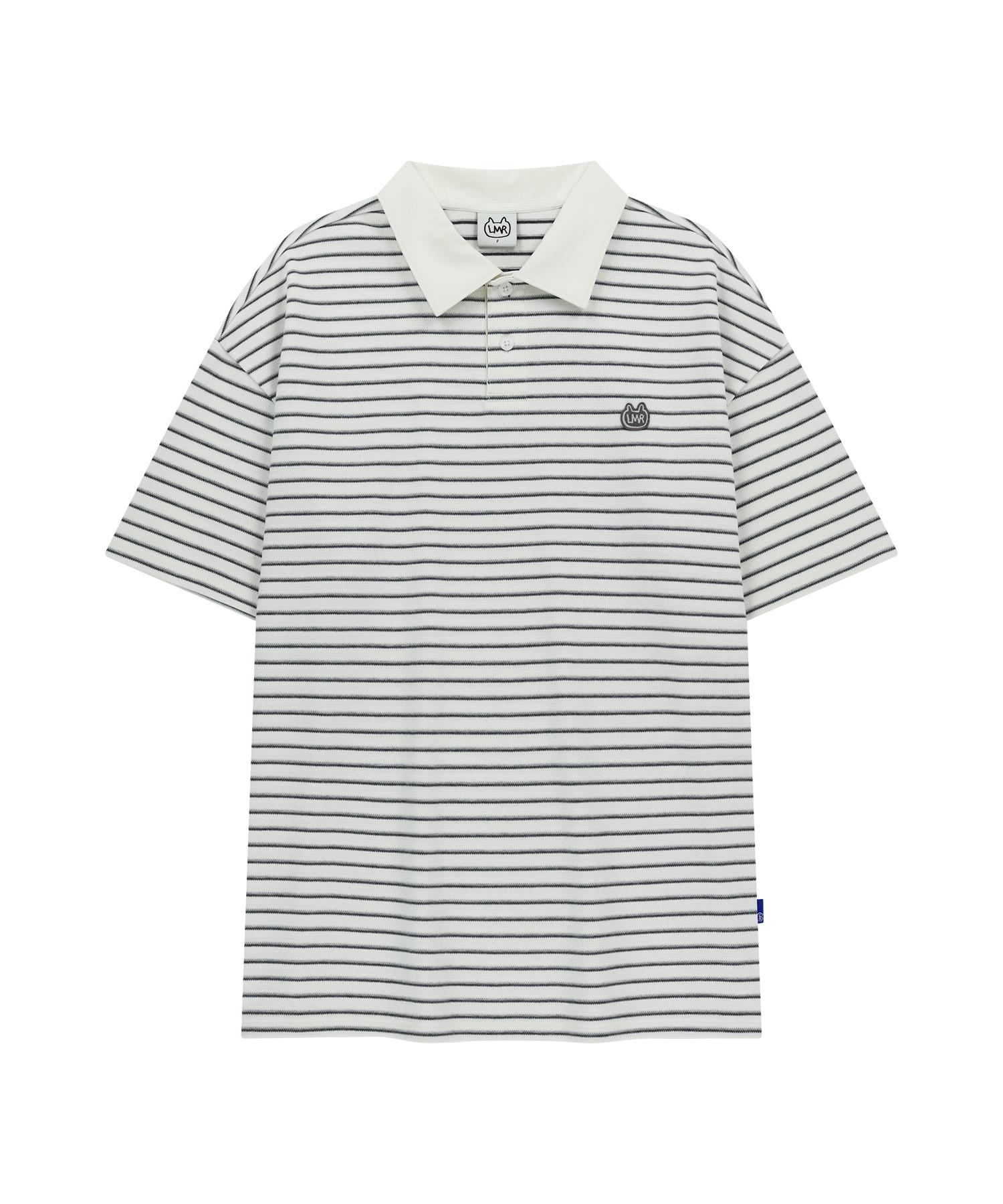 Oversized Striped Pique Collar T-Shirt Ivory Ivory/Free