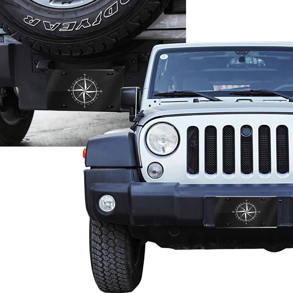 Black And White Compass Rose Front License Plate Aluminum Decorative License Plates Funny Metal Car Plate 6"X12" Novelty Vanity Tag Cover With 4