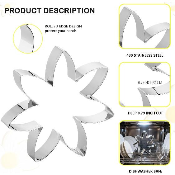 7 Pcs Flower Cookie Cutters-4.5", 3.7", 3.5", 3", 2.5", 1.9", 1.7" -Seven-Petal Sunflower, Daisy, Scalloped Stainless Steel Biscuit Cutters For