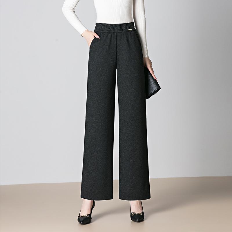 

2025 High-Waisted Wide-Leg Pants for Middle-Aged Women, Casual Slimming Trousers for Mothers (Autumn/Winter) 5XL чёрный