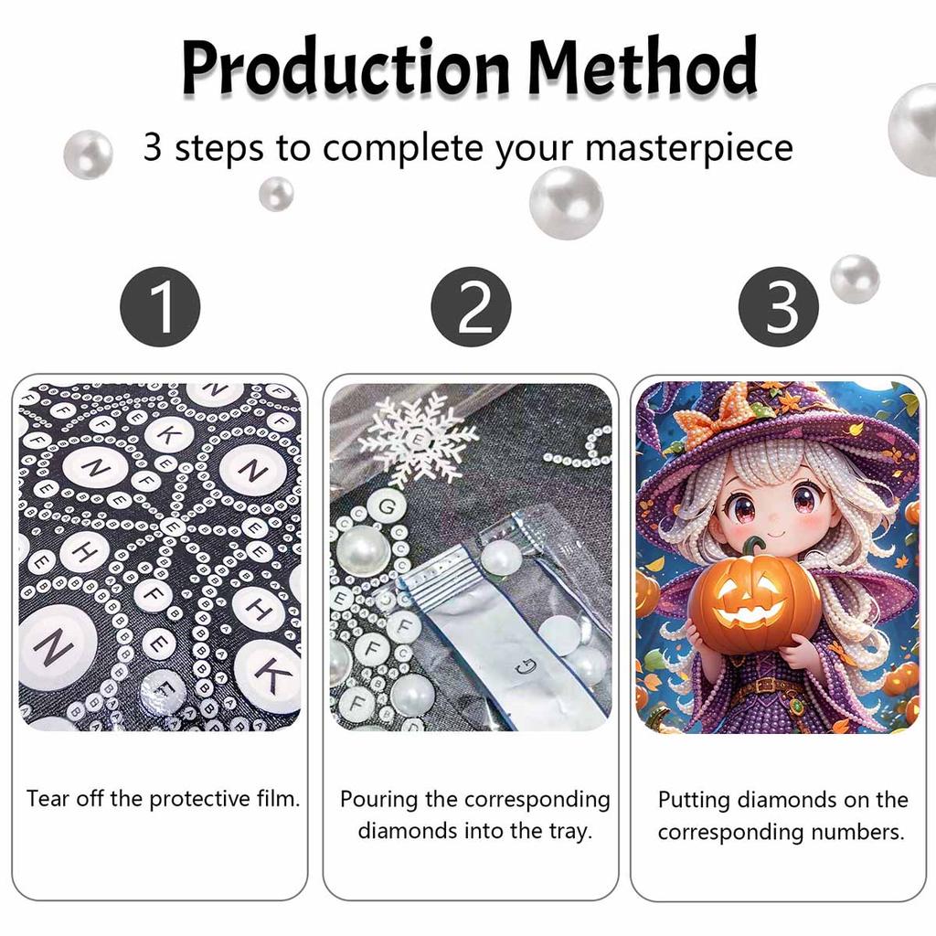 Halloween pearl painting handmade diy art witch pumpkin pearl home decoration painting