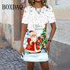 Summer Ladies Santa 3D Printed Short Sleeve Crew Neck Dress