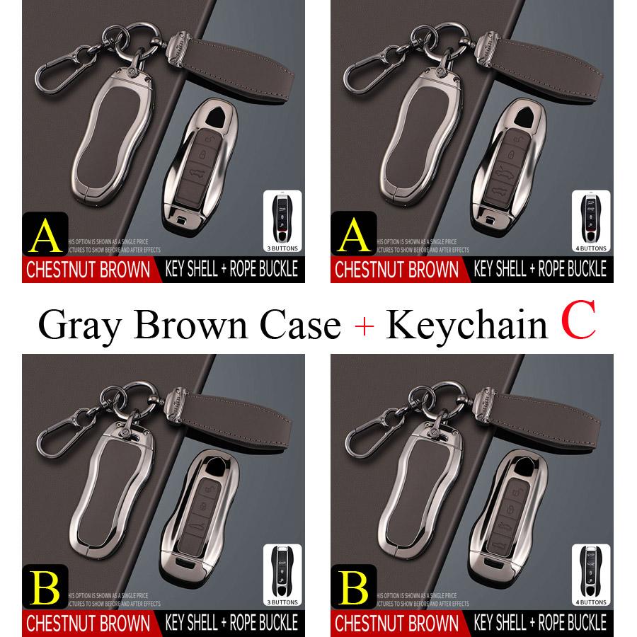 Zinc Alloy + PU Leather Car Key Case Cover Fob Holder Keychain For Porsche Cayenne 718 MACAN Panamera 911 Macan Boxster Cayman