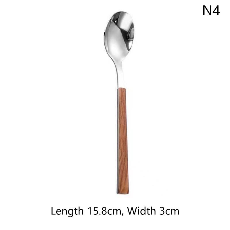1/5 Stück Edelstahl Imitation Holzgriff Besteckset Geschirrklammer Westliches Tafelgeschirr Messer Gabel Teelöffel