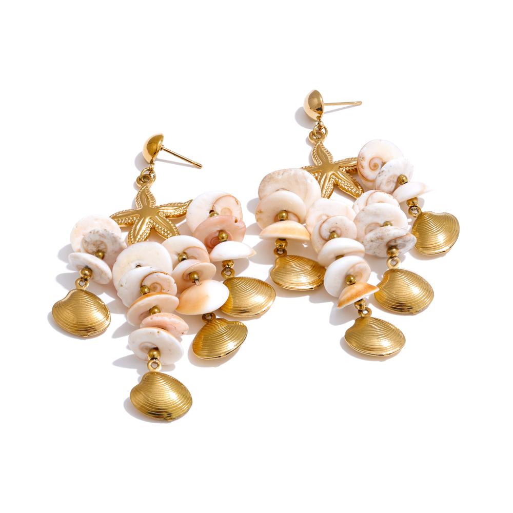

Серьги-подвески из натуральной ракушки Eetit Ocean Style Metal Starfish, летние праздничные аксессуары из нержавеющей стали, эксклюзивные ювелирные изделия золотой