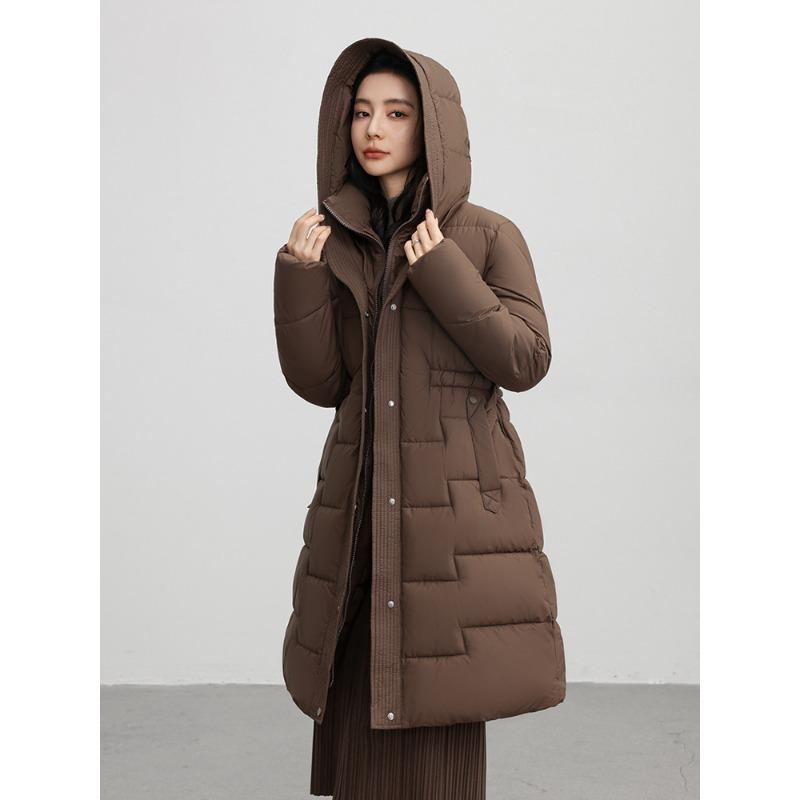 Autumn and Winter Plus Size Cotton Jacket Women's Medium-length Stand-up Collar Hooded Solid Colour Thickened Warm Temperament Cotton Clothing