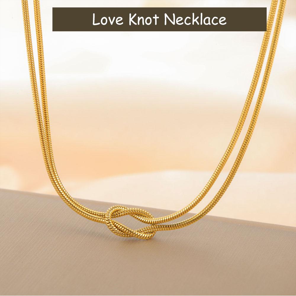 Cazador Trendy Double Snake Chain Necklace Women Stainless Steel Love Knot Clavicle Chain Choker Gold Color Jewelry Gift 2026