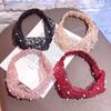 Elastic Lace Headdress Hollow Flower Pearl Women Head Wraps Turban Headband Korean Style Hairbands