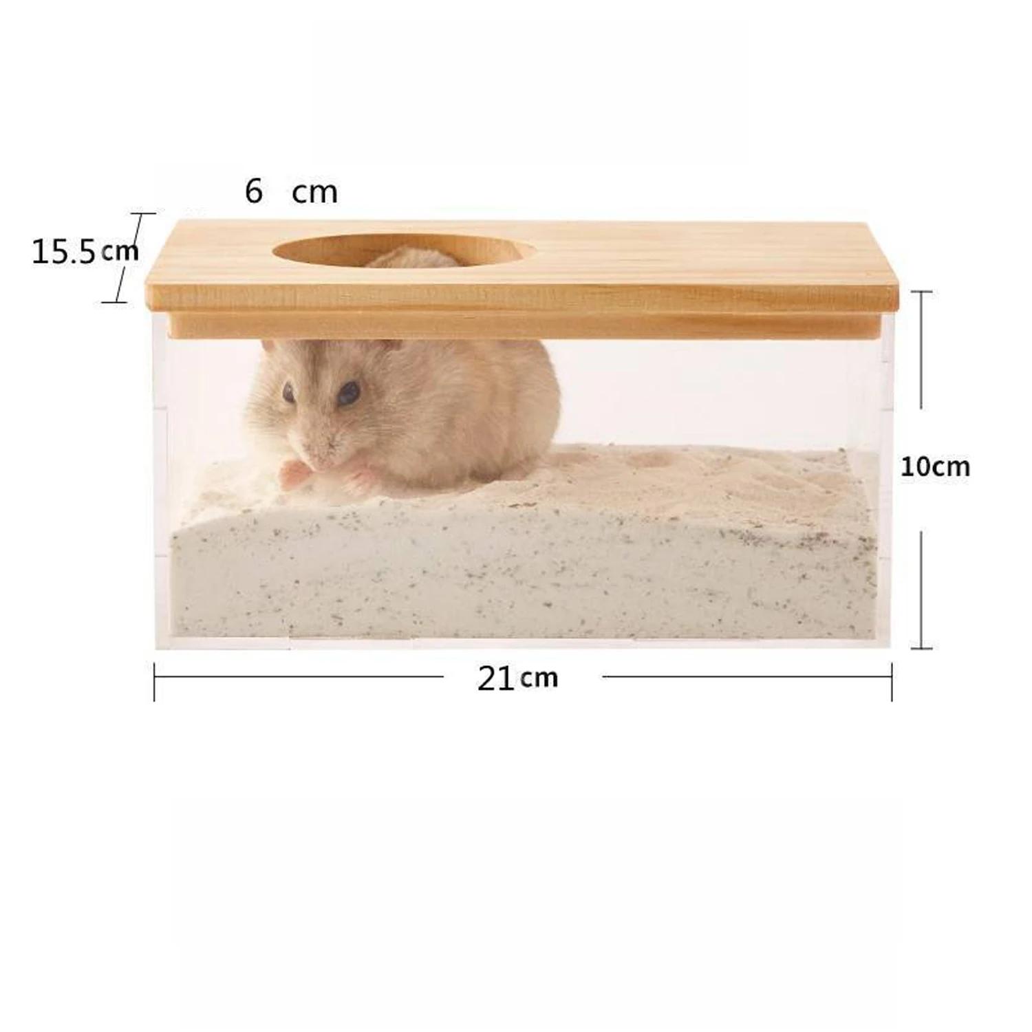 Hamster Grit Bath with Wooden Lid Dust Bath Acrylic Gerbil Bathing Tub Gerbil Bathing Accessories Grit Bathing Tub for Hamsters