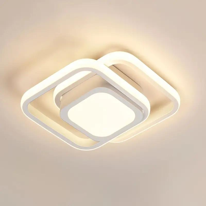 Plafoniera pătrată Mică, modernă, 2 inele, Corp de iluminat de suprafață cu LED, Lampă de tavan pentru culoar, pentru casă, hol, balcon, birou, luciu