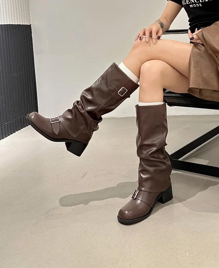 Fashion Comemore Autumn Women Biker Boots Fashion Belt Buckle Ladies Elegant Platform Long Pipe Booties Casual Women's Knee High Boots