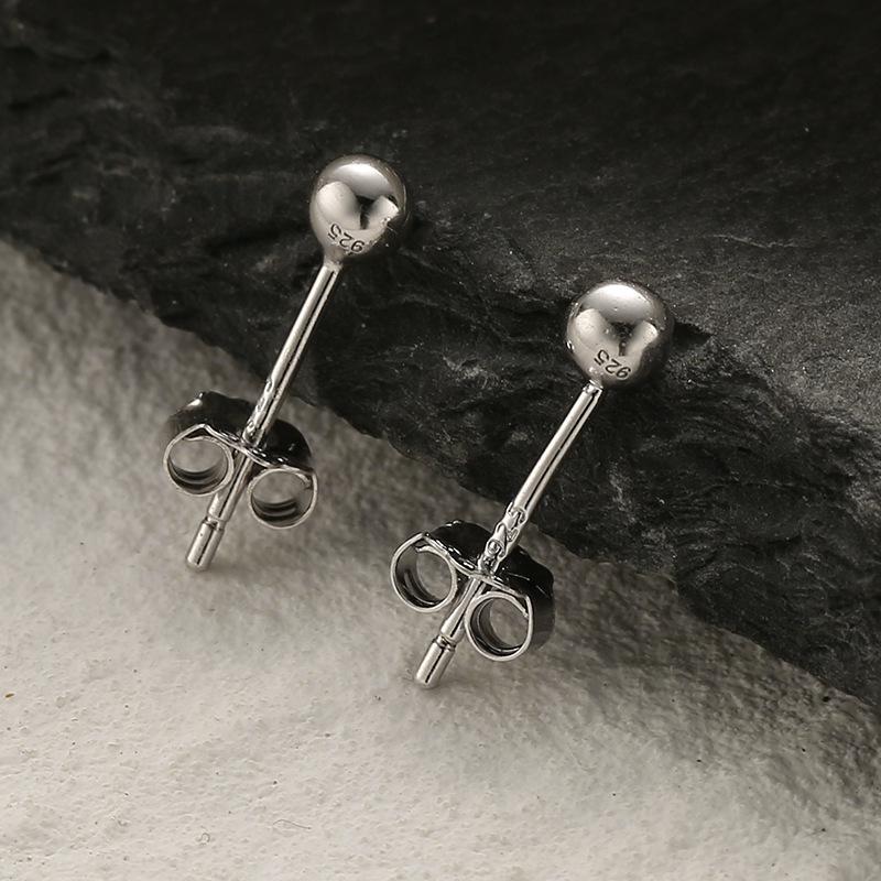 S925 Sterling Silver Glossy Bead Stud Earrings for Women - Simple, Versatile European & American Style