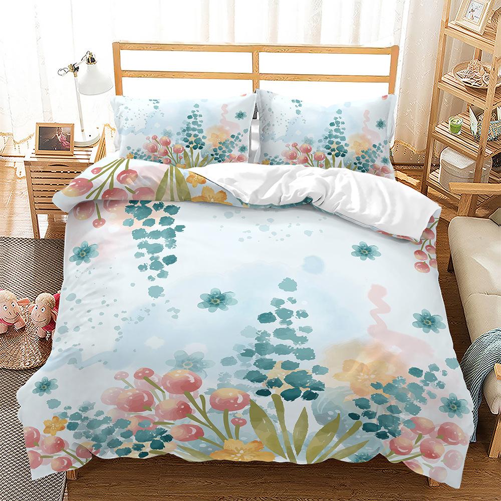 Housse De Couette 240x260 Cm Imprimée Fleur De Cerisier Japonais - Microfibre Douce, Réversible, 3 Pièces