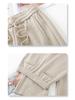 Beige Herringbone Wool Trousers - Women's 2024 Autumn/Winter Narrow Straight-Leg Casual Pants