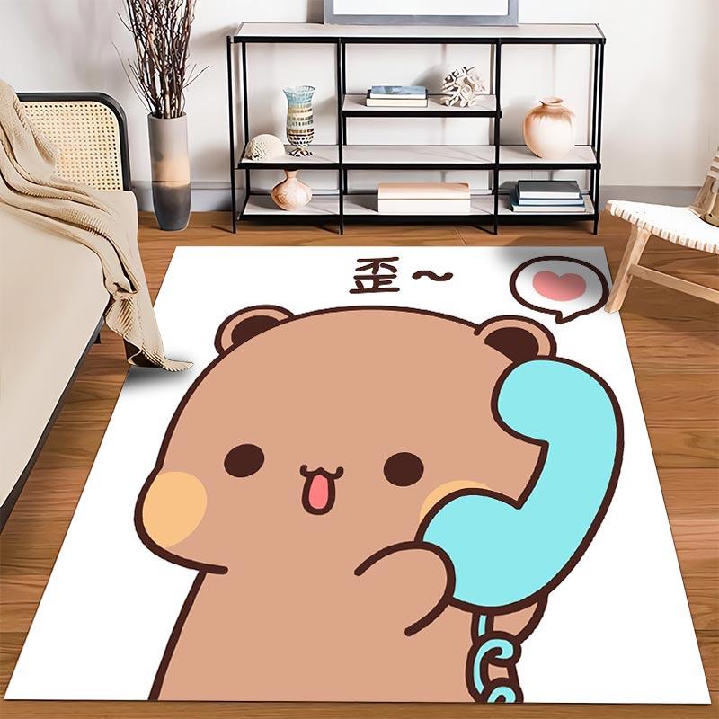 Cute Cartoon Bear Talking on Phone with Heart Speech Bubble Decorative Carpet Suitable for use as an anti-slip1 for1room and bedroom sofas