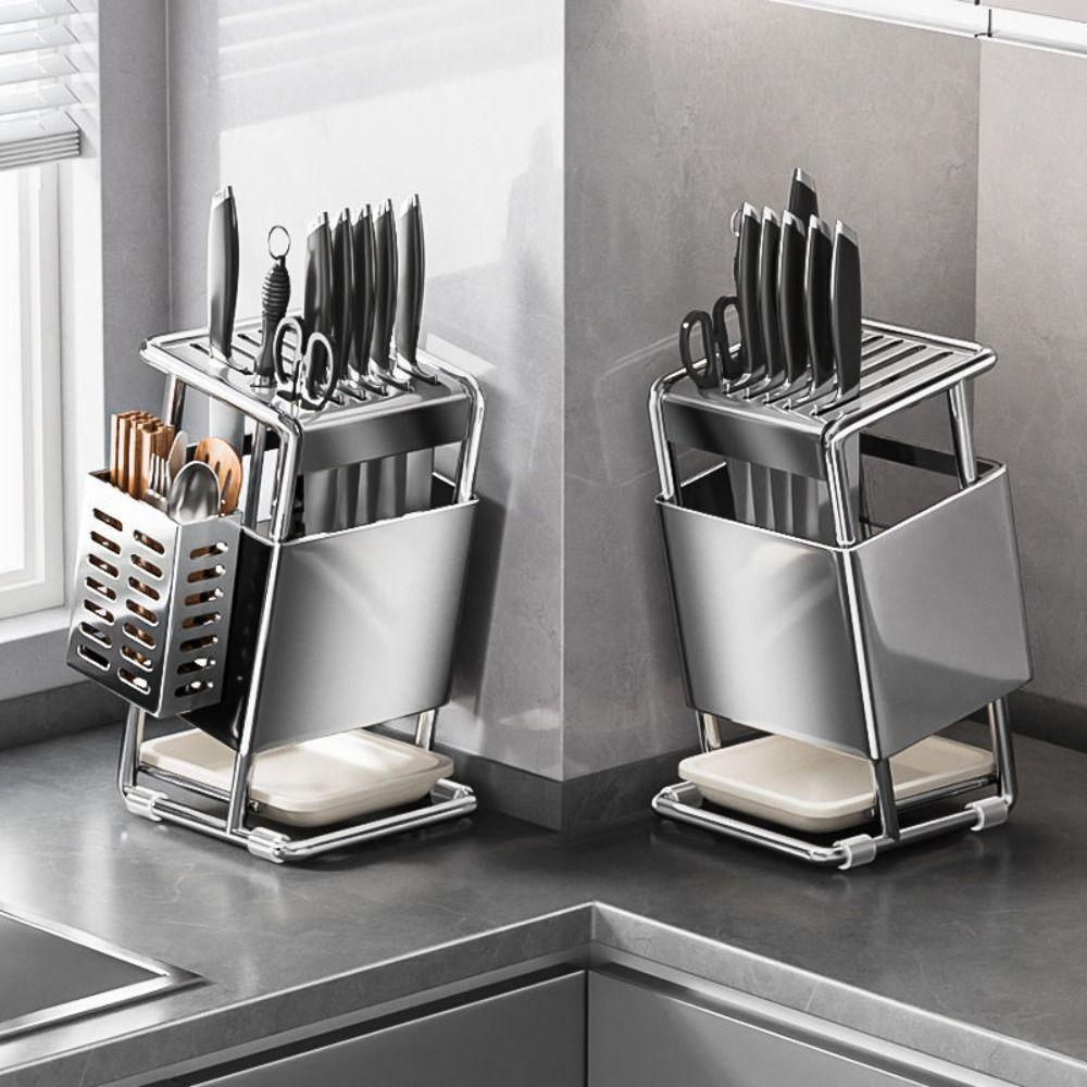 Multifunctional Kitchen Utensil Organizer Drain Tray Tool Storage Rack Cutter Holder  Household