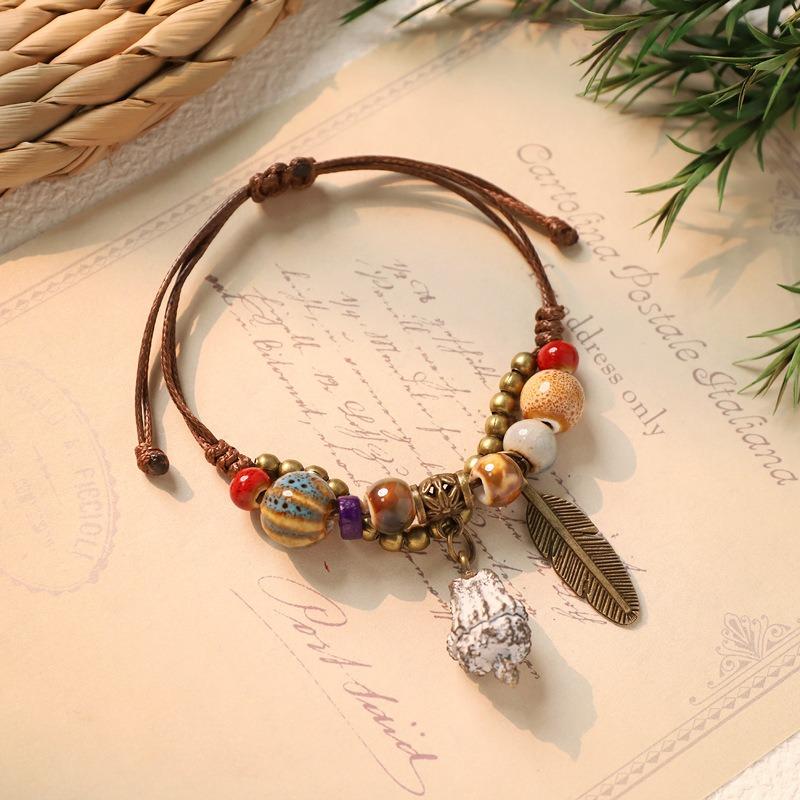 Hand woven ceramic plant acorn bracelet natural fruit hand rope retro literary bracelet women