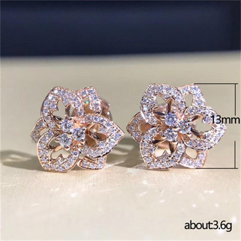 Retro Fashion High-grade Crystal Rose Earrings Women Zircon Ear Studs Wedding Jewelry Gifts