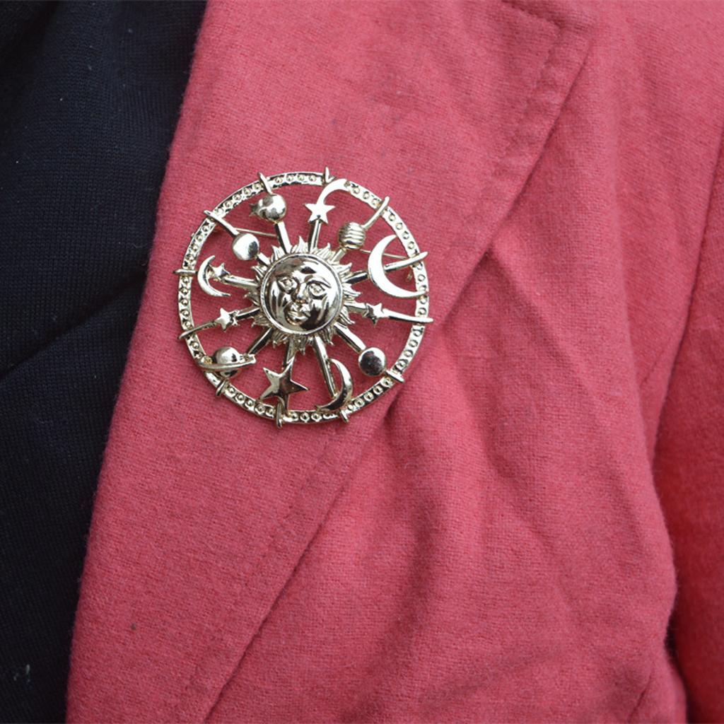 Golden Star Moon for Sun Galaxies Rudder Brooch Fashion Pewter Enamel Lapel Pins