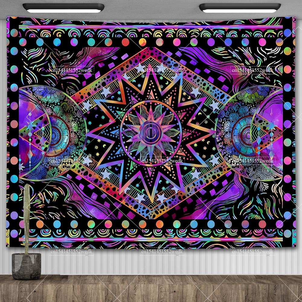 Gobelin Słońce i Księżyc Indie Hippie Mandala Niebiański Tie Dye Gobelin Tarot Astrologia Obrus na Ołtarz Estetyczny Wystrój Pokoju