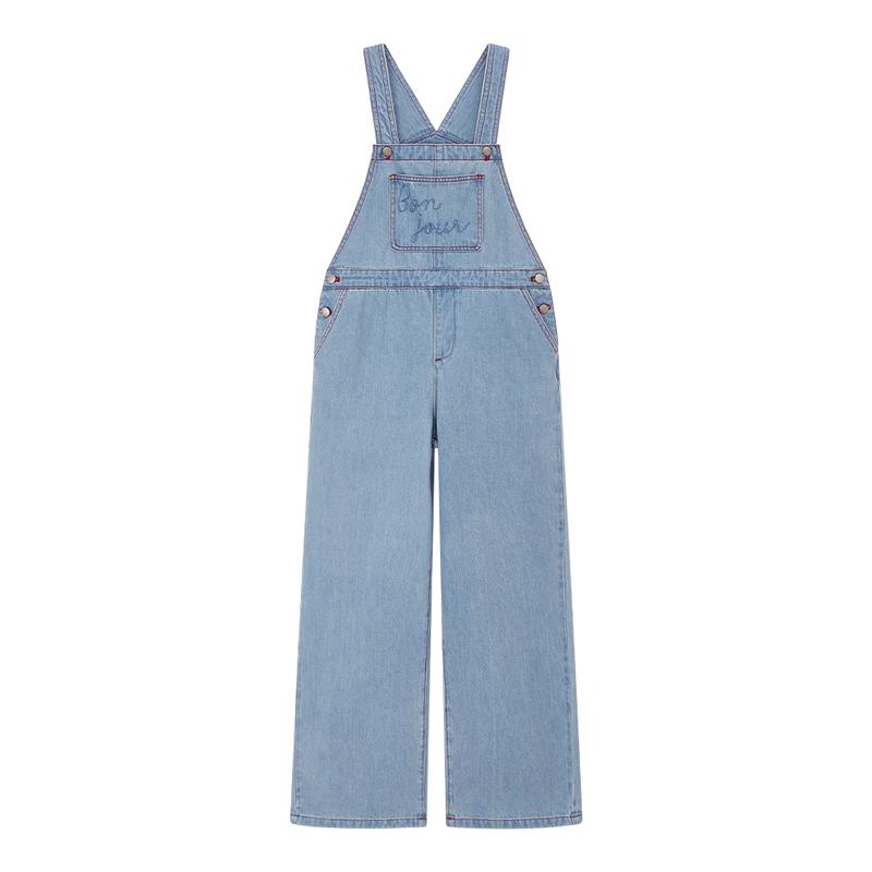 ELLE KIDS Girls' Denim Overalls with Contrast Embroidery