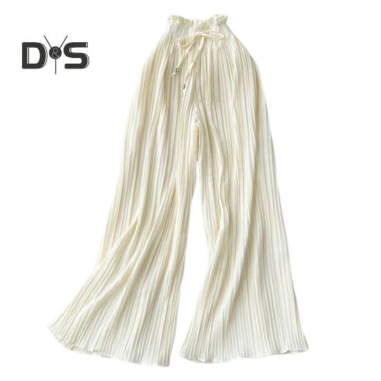 

Женские брюки, эластичные брюки с высокой талией, регулируемый шнурок, плиссированные стильные широкие брюки, однотонные повседневные брюки абрикосовый