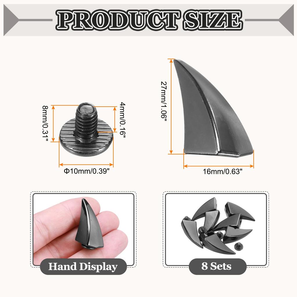 PATIKIL 27mm Spikes and Horn Rivet Leather Craft Dragon Claw Punk Style Rivet Kit for DIY Custom Metal Black Studs, 8-Pack Screw-Back Crafts Clothes,