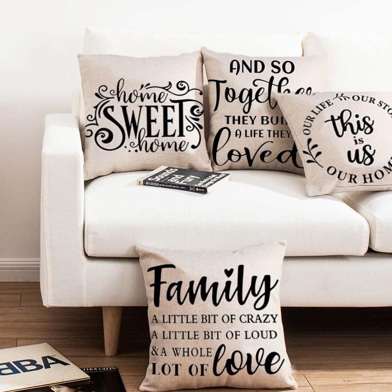 Farmhouse Decorative Pillow Covers Set of 4 Home Sweet Home pirational Quotes FarmhouseThrow Pillow Covers Cushion Cover 18 x 18 Inch for Sofa