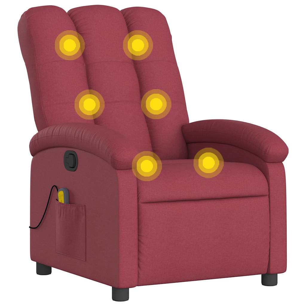 Vidaxl Reclining Massage Chair, Wine Red, Fabric Upholstered