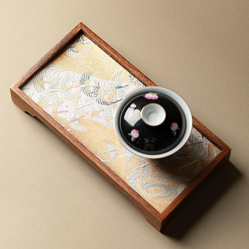 Japanese-style black walnut dried tea tray New Chinese Zen creative tea mat Wooden tray Complete set of small tea table