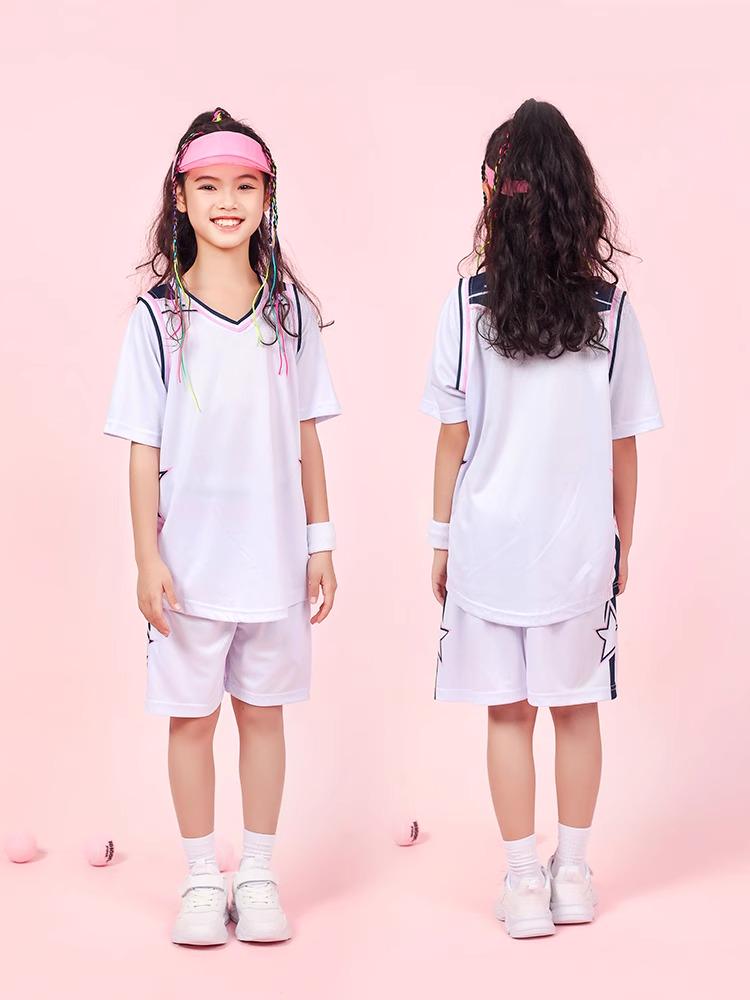 

Детский баскетбольный комплект: Мужская футболка с коротким рукавом для тренировок, соревнований и командных видов спорта S (Height 140-150 cm) розовый/белый