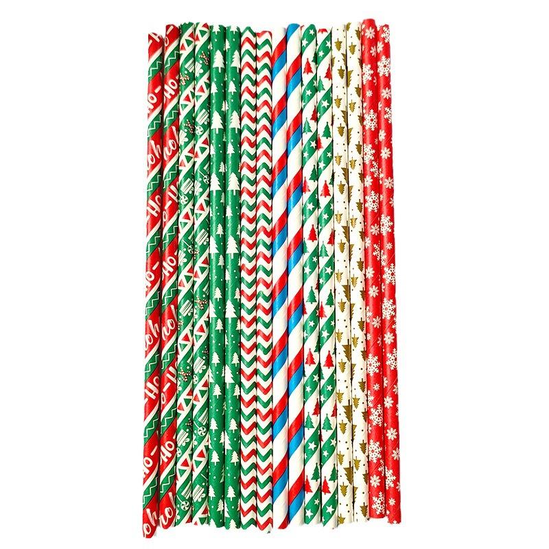 New Creative Disposable Paper Biodegradable Paper Straws Cocktail Juice Drink Christmas Decoration 25 Sticks