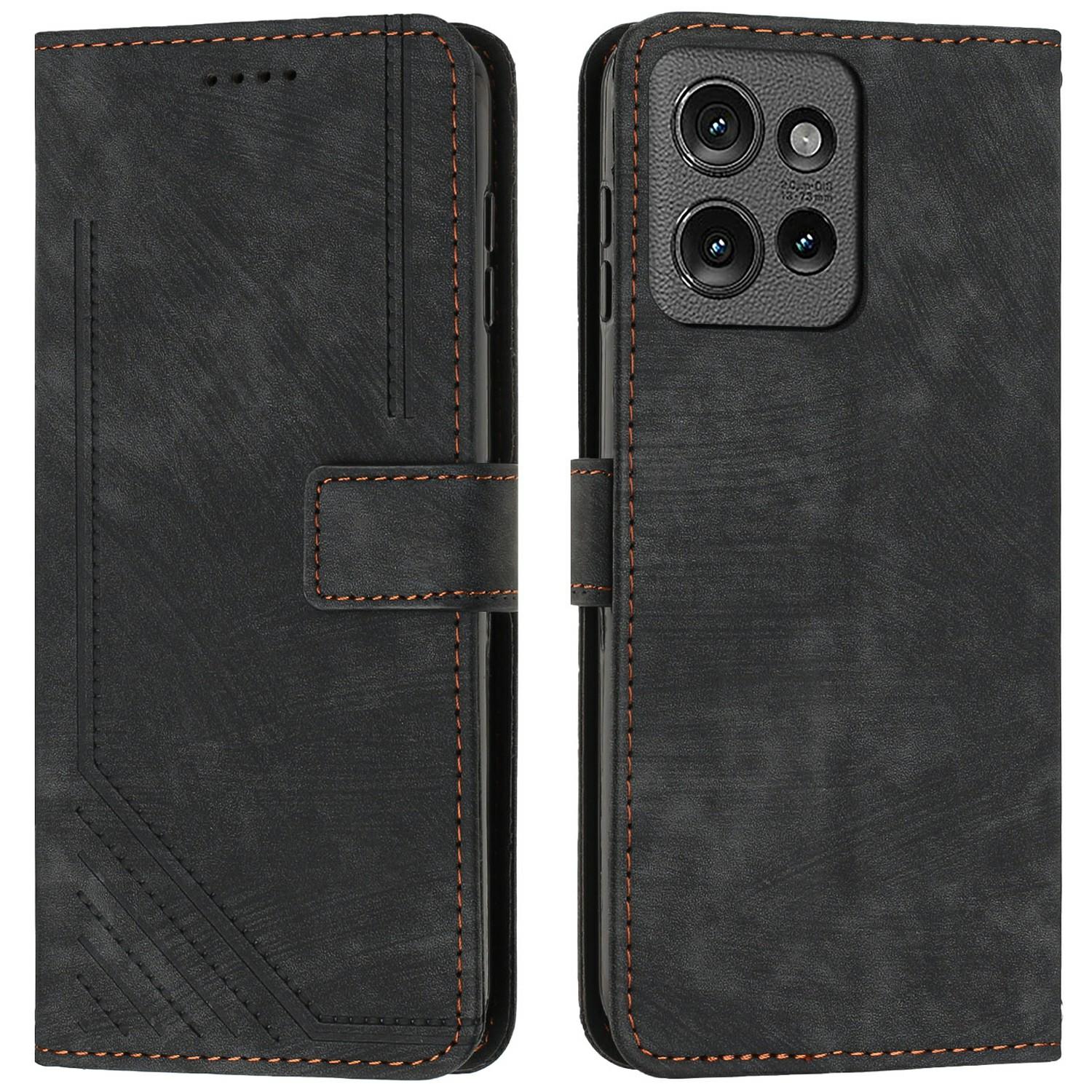 

Leather Case for Motorola Moto G Power (2025)/G Play (2025) 4G Imprinted Lines Stand Phone Cover Black