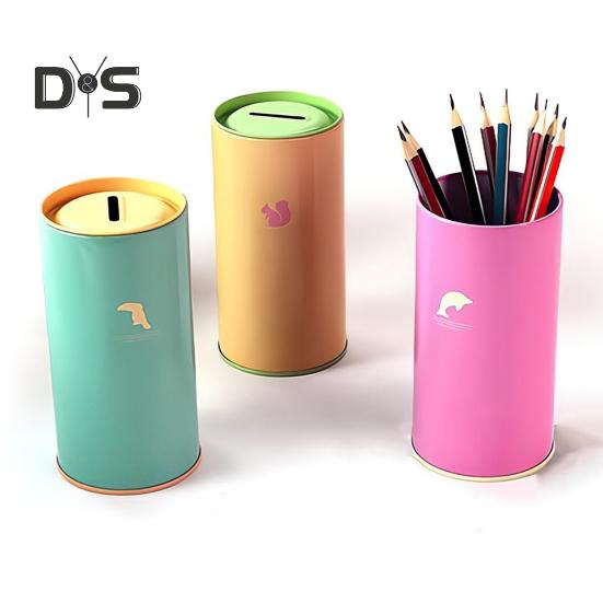 Hucha de Metal de Gran Capacidad con Diseño de Patrón Animal para Niños, Hucha Cilíndrica, Herramienta de Gestión Financiera