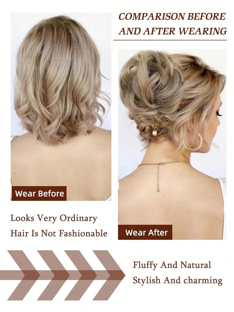 Synthetic Bun Claw Clip Light Brown 6-inch Clip On Hair Wavy Curly Bun Ponytail Extension Wig For Women