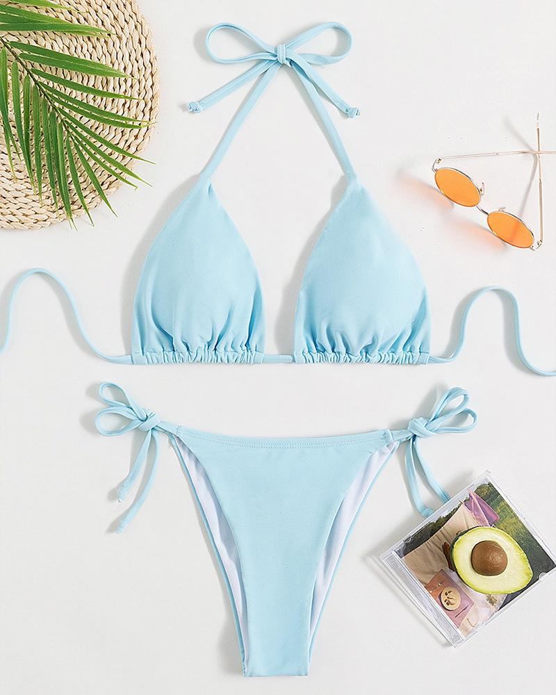 Bikini perizoma con coppe triangolari multicolore 2024: Costume da bagno sexy con allacciatura all'americana, a vita bassa per donna
