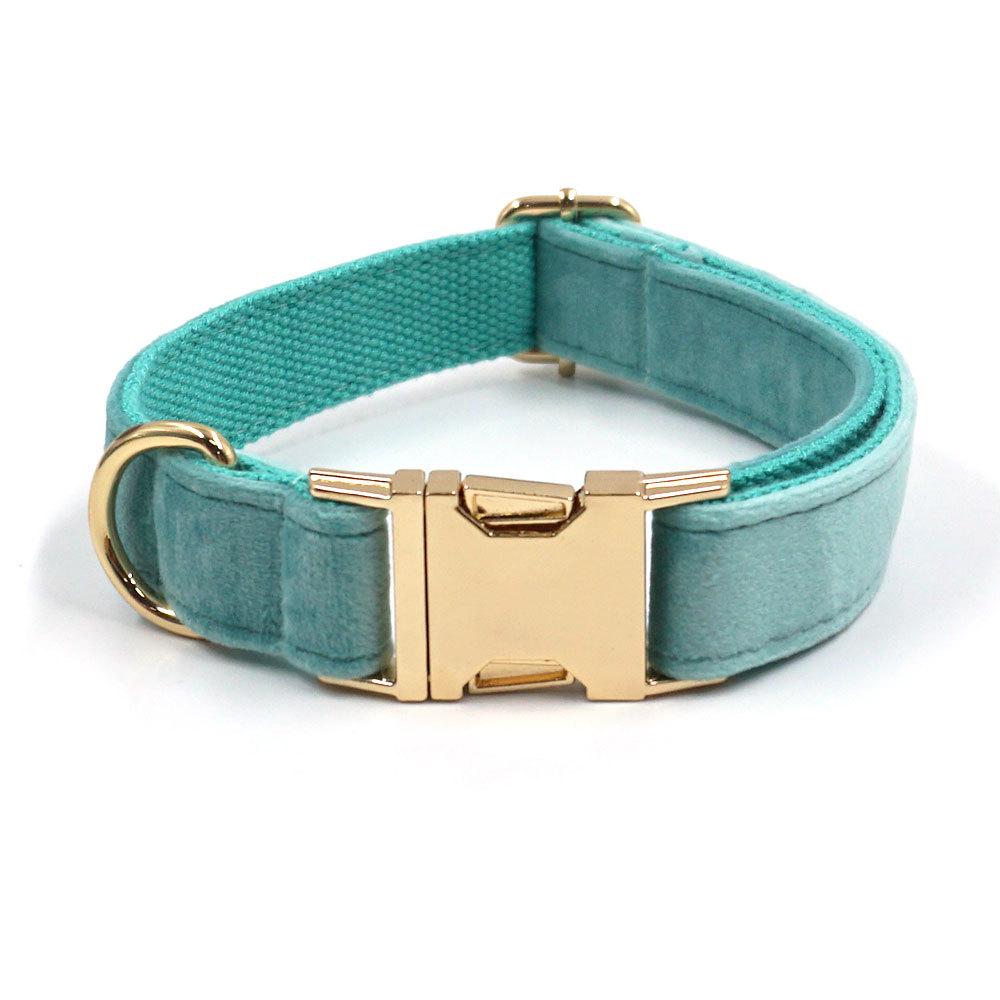 Lake Green Velvet Pet Collar with Gold Buckle, Engravable - Hot Selling Small